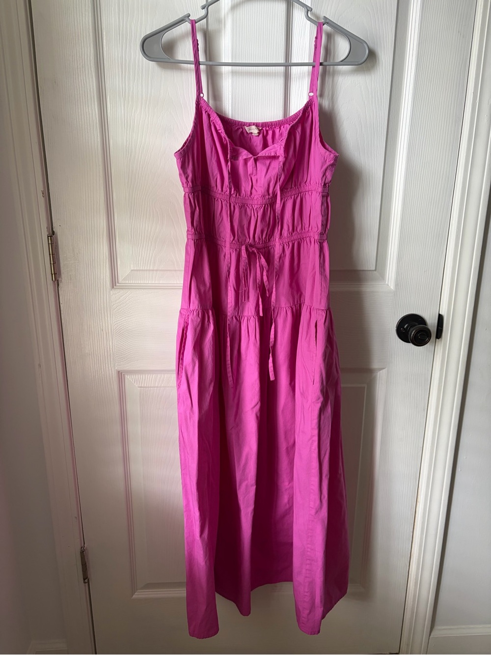 Adjustable Strap Fuchsia Maxi Dress with Drawstring Waist